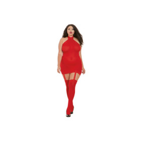 Bodystocking rouge grande taille effet guêpière avec dentelle 